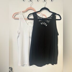 Crochet-Trim Sleeveless 2 pack Tank Tops - White / Black